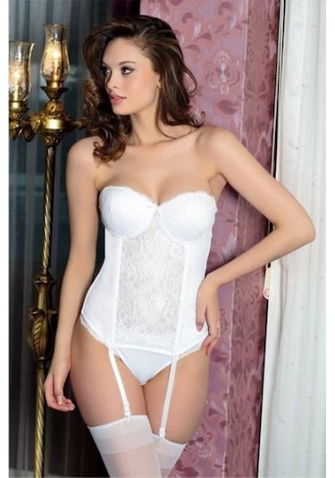 Anıl 5601 Destekli Büstiyer String Jartiyer Çorap Takım-ekru Ekru