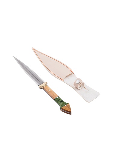 Çift Ağızlı Çerkez Bıçağı - Deri Kılıflı - Epoksi Sap - Büyük - Limon Yeşili Çok Renkli