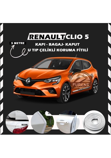 Renault Clio 5 Oto Araç Kapı Koruma Fitili 5metre Parlak Beyaz Renk