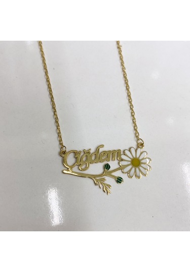 Gümüş İsimli Mineli Papatya Kolye Gold