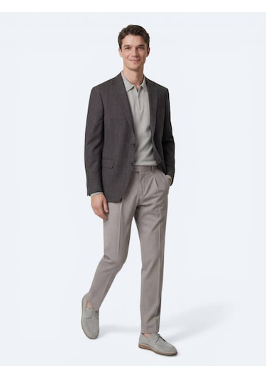 Kip Renkli Mikro Modern Fit Yün Karışımlı Ceket