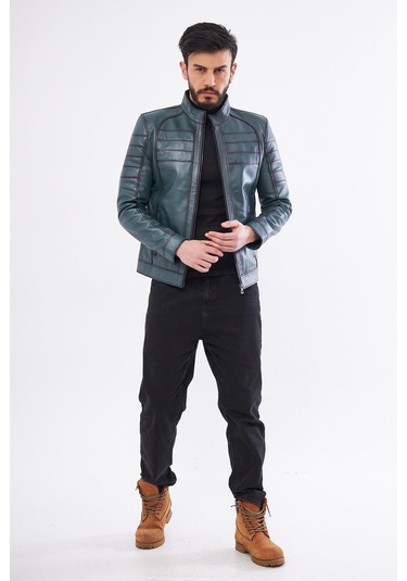 Derinss Der224 Hakiki Deri Erkek Yeşil Mont 001