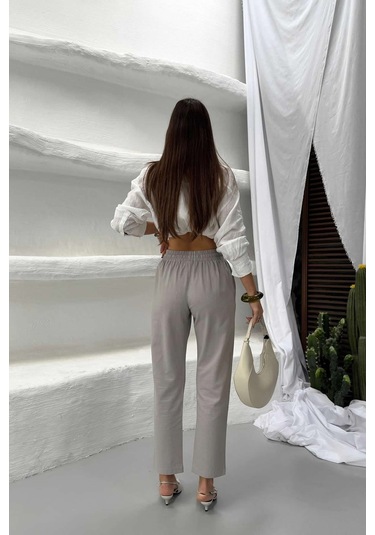 Relax Mode Kadın Gri Havuç Paça Keten Pantolon - 5102rlx