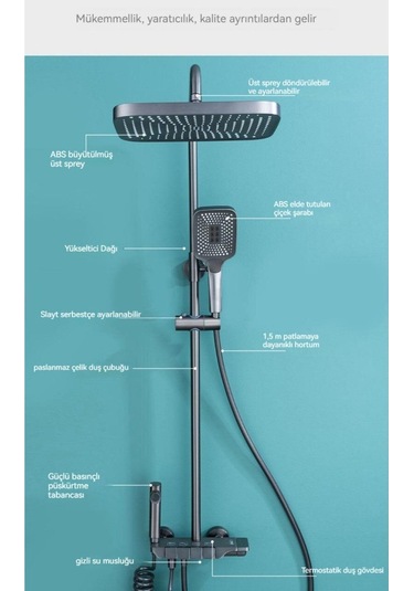 Fleko Piano C Plus Uzun Duş Sistemi Siyah