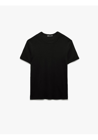 Koton Kısa Kollu Bisiklet Yaka Pamuklu Basic Dar Kalıp Tişört Siyah 6wam10086hk Siyah