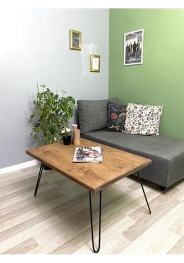 Doğal Ahşap Metal Ayaklı Orta Sehpa