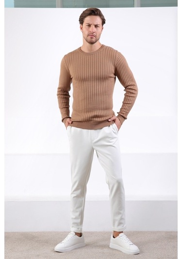 Ferraro Camel Bisiklet Yaka Fitilli Erkek Kazak Camel