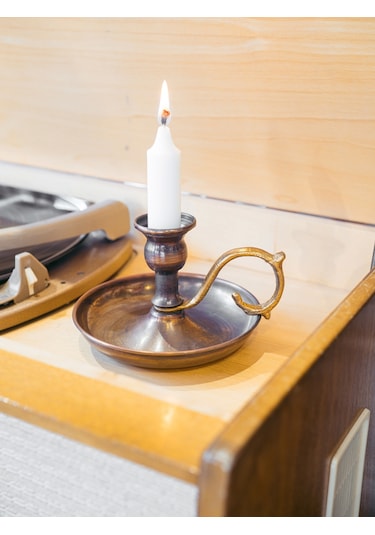 Bakır El Şamdanı Düz Model Oksitli Renk