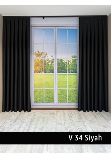 Donatti Siyah Düz Keten Fon Perde 1/3 Pile Tek Kanat Siyah