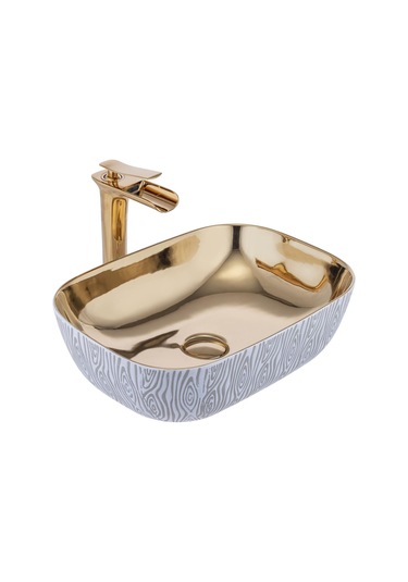 İsaoğlu Yapı Gold Çanak Lavabo Zebra Tasarım Çanak Banyo Lavabosu 45x32 Batarya Hariçtir Gold
