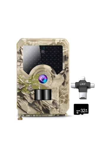12mp 1080p Av Kamerası 32gb Microsd Hazır, Pır Sensörlü, 65ft Kızılötesi Gece Görüşlü Yaban Hayatı İzleme Cihazı Kamuflaj Çok Renkli