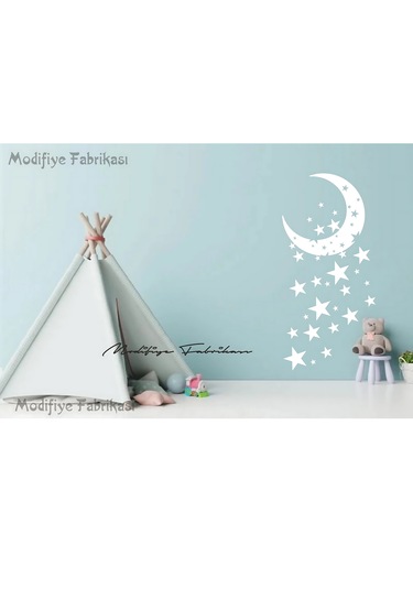 Ay Ve Yıldız Çocuk Bebek Odası Duvar Sticker Seti Beyaz
