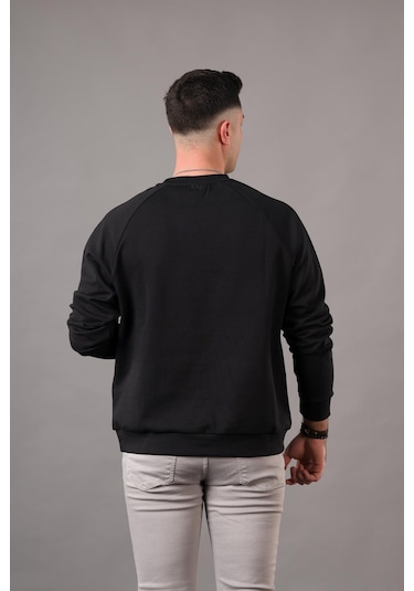 Oversize Baskılı Sıfır Yaka Pamuklu Erkek Sweatshirt 001