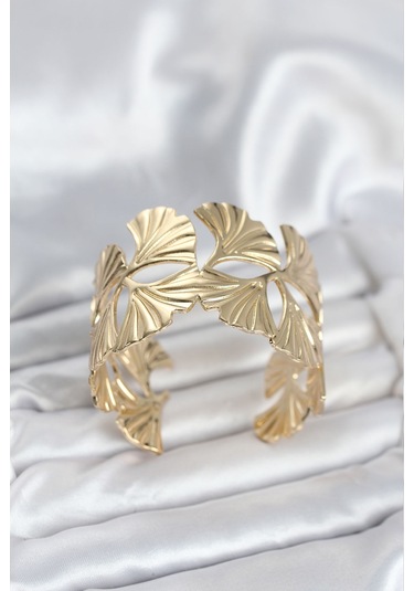 Pirinç Gold Renk Levha Yelpaze Model Kadın Bileklik Altın