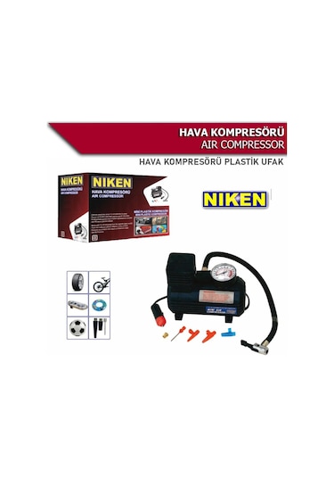 Niken Plastik Gövdeli Siyah Mini Oto Araç Hava Kompresörü 12v