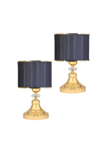 2 Adet Masa Lambası Gece Lambası Komidin Üstü Abajur Gold Siyah