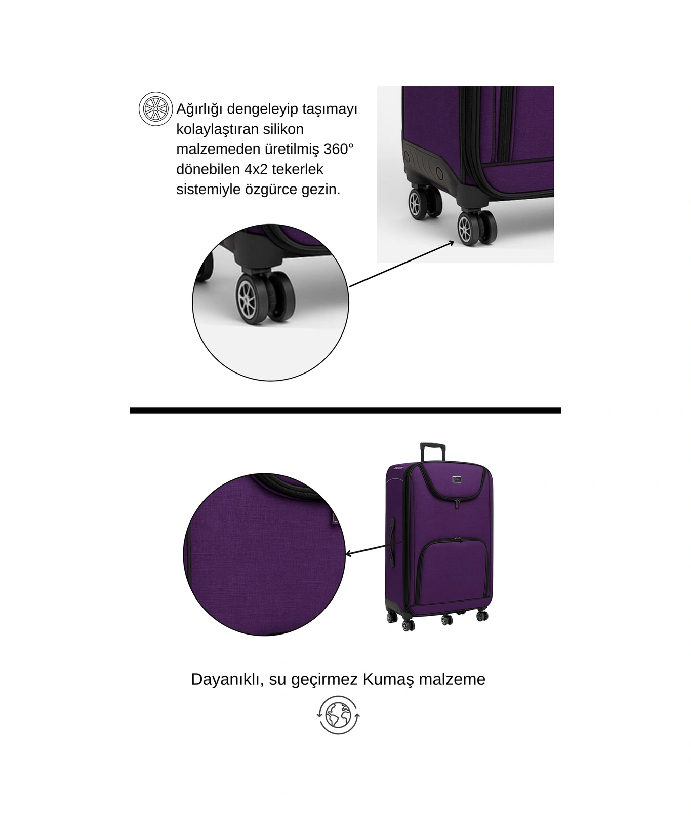 Louisiana Polo Battal Boy Bolonya Kumaş Valiz Mor 2308 Mor