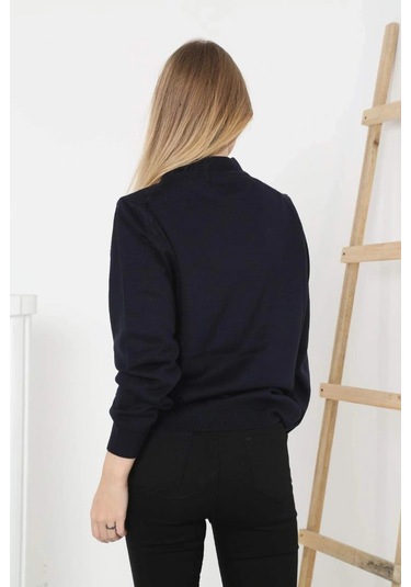 Kadın Yarım Boğaz Triko Kazak Yumuşak Dokulu Pamuklu İnce Dokuma, Uzun Kollu Rahat Regular Kalıp - S Siyah