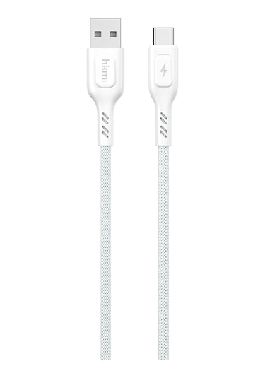 Knit 2A Çıkış Usb-A To Type-C Şarj Ve Data Aktarım Kablosu Örgü Tasarım 1 Metre Beyaz