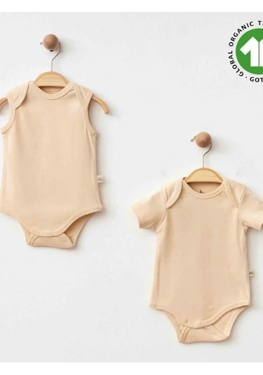 Zekids Bebek Organik Pamuklu Kolsuz Çıtçıtlı İkili Body Set-15901 Bej