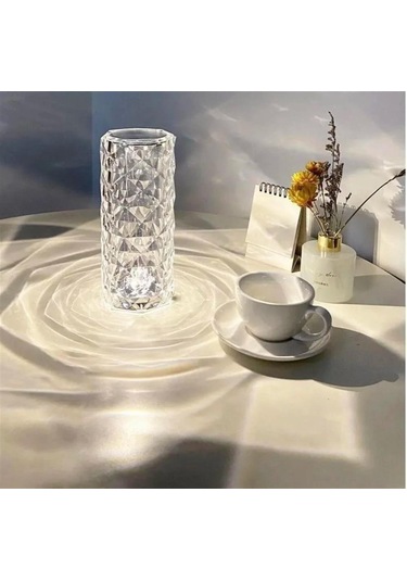 Şarjlı Dokunmatik Led Kristal Diamond Elmas Ambiyans Romantik Gül Masa Lambası 3 Renkli Çok Renkli