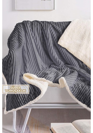 Sherpa Tv Battaniye Tek Kişilik Çizgili Yumuşak Peluş Wellsoft Yatak Örtüsü Antrasit