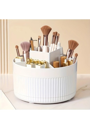 Chuangyinshop Beyaz 360 Derece Dönen Masaüstü Organizer - Kalem Fırça Ve Aksesuar Saklama Kutusu Beyaz