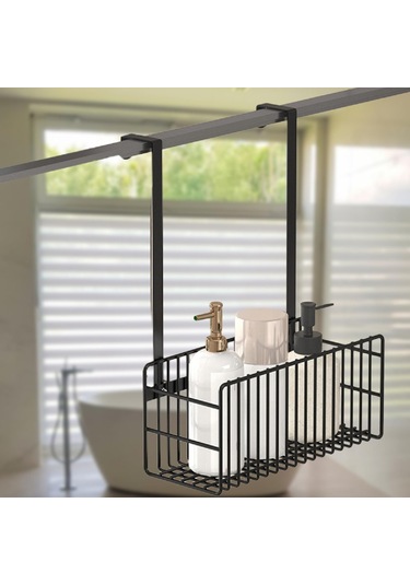 Homyl Kapı Üstü Duş Sepeti Modern Askılı Düzenleyici Yurt Siyah