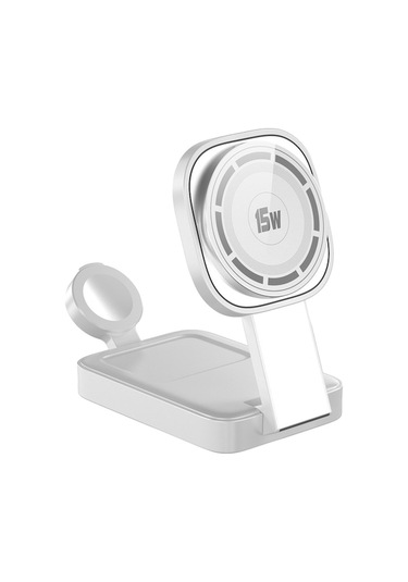 Rogfer C40 Katlanır 3'ü 1 Arada Led Işıklı Magsafe Manyetik Kablosuz Şarj Cihazı Beyaz