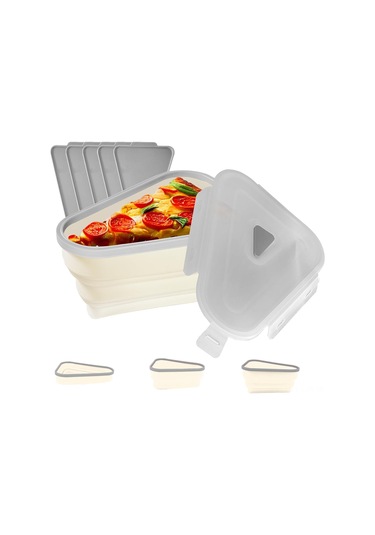 Ranyeek Yiyecek Dereceli Silikon Pizza Depolama Kutusu - Yeniden Kullanılabilir, Mikrodalga & Bulaşık Makinesine Uygun, 5 Bölmeli, Beyaz Beyaz
