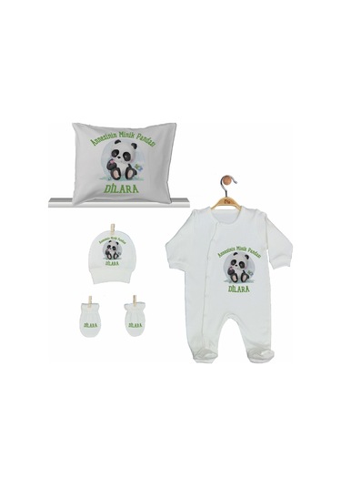 Pia Baby Gl 2009 İsme Özel Pandalı Beşli Tulum Set Krem