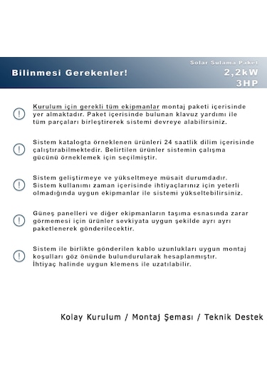 3hp-2.2kw Monofaz 230v Pompa İçin Solar Sulama Paketi