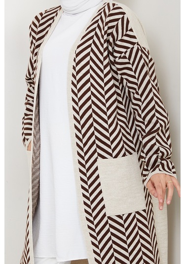 Çizgi Detaylı Triko Hırka 1604 - Kahve Kahve