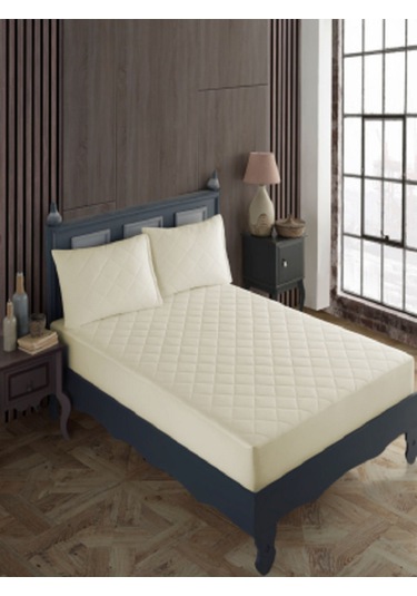 Çift Kişilik Yatak Ve Yastık Alez Seti %100 Pamuk Kapitone Sıvı Geçirmez Yatak Ve Yastık Alez Seti Bej