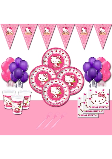 Hello Kitty Doğum Günü Parti Malzemeleri Süsleri Seti 24 Kişilik