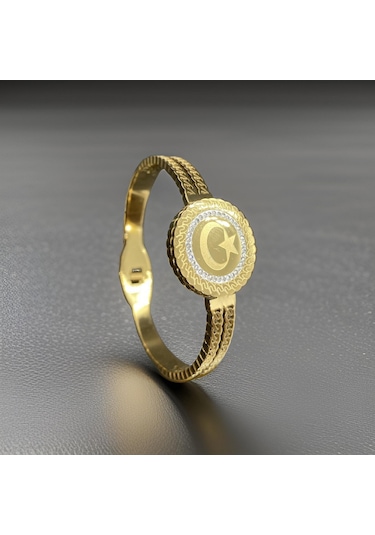 Türk Bayrağı Bilezik Model Gold Renk Parlak 316l Antialerjik Kadın Çelik Bileklik-9040729011841 Gold