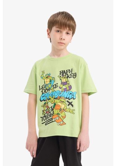 Defacto Erkek Çocuk Ninja Turtles-retro Pijama Takımı Kısa Kollu Üst Şort E6965a825hsgn597 Yeşil