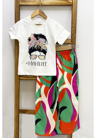 Kız Çocuk Yazlık İkili Takım Baskılı Renk Baloklu B2 Turuncu