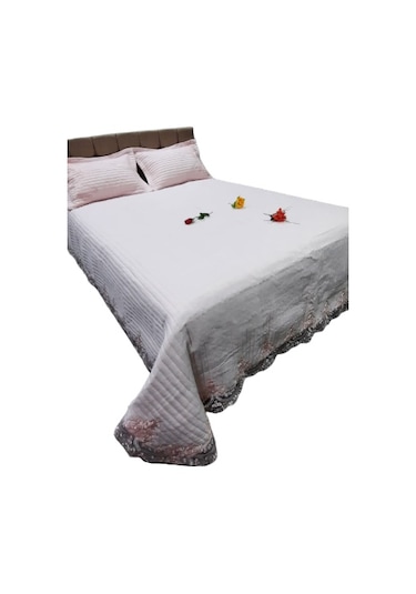 Yatak Örtüsü Zmrt Çift Kişilik Dantelli Çık Pembe Pamuk Pembe