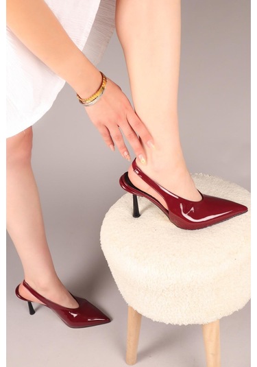 Yaleni Arkası Lastikli Rugan Stiletto Bordo-8189 Bordo