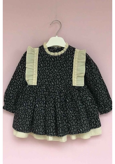 Nota Desenli Ve Fırfır Detaylı Kız Çocuk Bebek Elbise 001