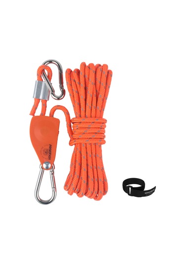 Springsun Turuncu 6mm 5m Poliester Kamp Rope, Kaydırma Ayarlı Zincir Alaşımlı Pulley, 348kg Yük Kapasitesi Portakal