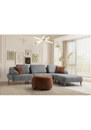 Arti Ahşap Ayaklı Köşe Takımı Gri