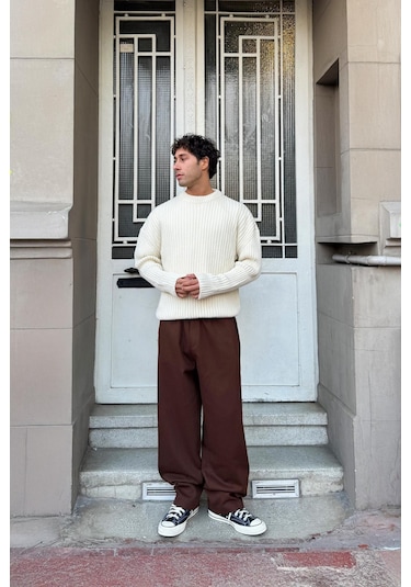 Flaw Bel Lastikli Baggy Gabardin Pantolon Kahverengi Kahverengi