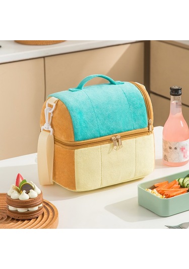 Flanel Tost Çantası Çift Katmanlı İzolasyon Öğle Yemeği Saklama Çantası Omuz Çantası Tavuskuşu Yeşili Yeşil