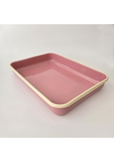 Emaye Dikdörtgen Fırın Tepsisi Gül Kurusu Pembe