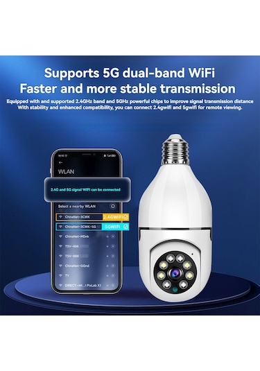 Vkemall Tuya Akıllı Ampul Kamera 3.0mp İç Mekan Pan-tilt Özellikli, 2.4g/5g Çift Bant Wıfı, Ses Asistanlı, Hd Gece Görüşlü