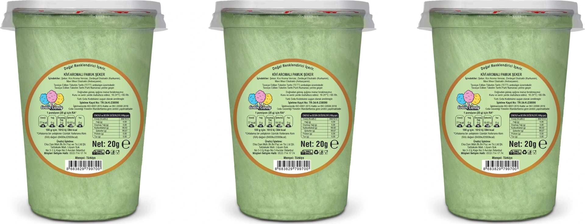 Kivi Aromalı 3'lü Gurme Pamuk Şekerler