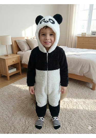 Mj Kids Wellsoft Peluş Unisex Bebek Ayıcık Tulum Ekru