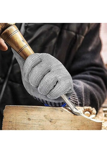 Gajeena 2 Adet Çelik Teli Ve Naylon İş Eldiveni - Kesilmeye Dayanıklı, Kolluk Kısmı Ayarlanabilir El Koruyucu - Gri Renk